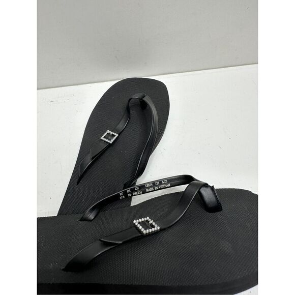 Stuart Weitzman Sandals Womens Size 7B Black Rhinestone Flip Flops - Picture 7 of 9